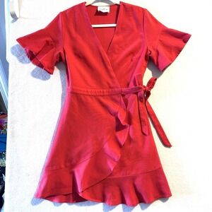 Dee‎ Dee By Heirloom Small S Red Wrap Dress Flutter Ruffle Cotton